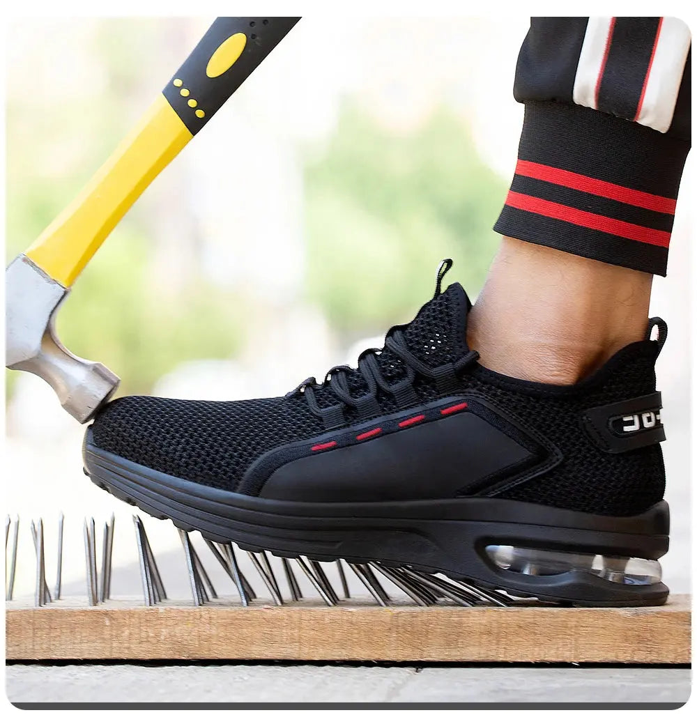 Men's Summer Mesh Safety Shoes Steel Toe Anti- Crush Breathable Lightweight Work Shoes Knitted Upper Kevlar Insertion Proof WardBoyzPROShop