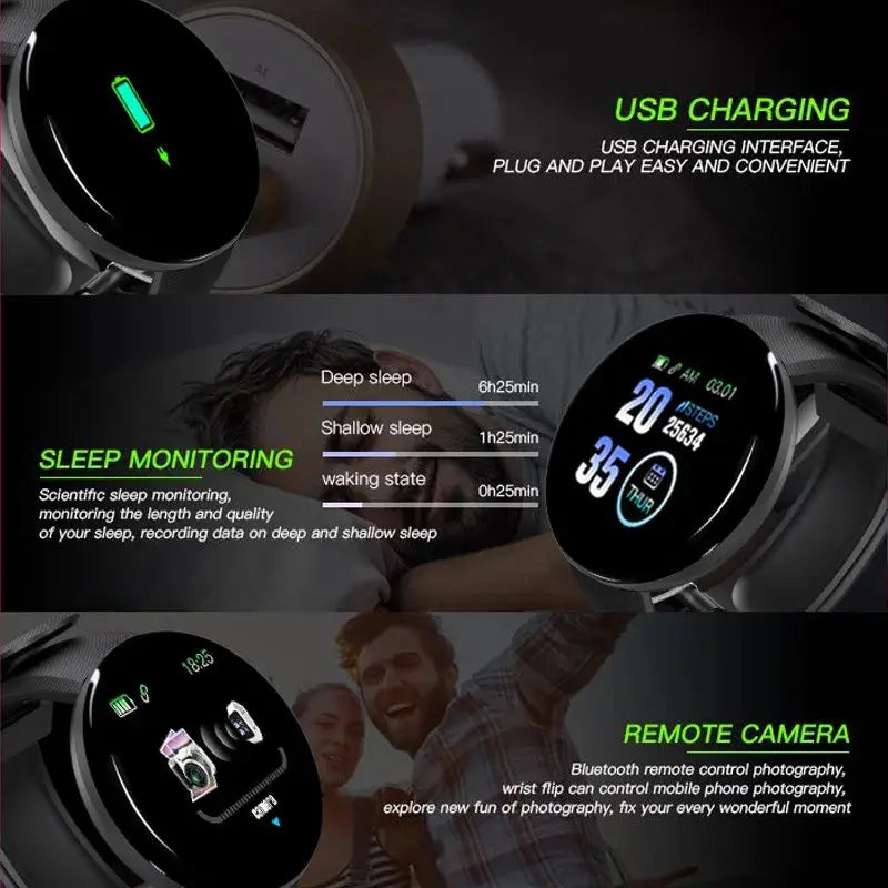 D18 Smart Watch Men Women Smartwatch Blood Pressure Waterproof Digital Watches Sports Fitness Tracker Watch for apple watch band WardBoyzPROShop
