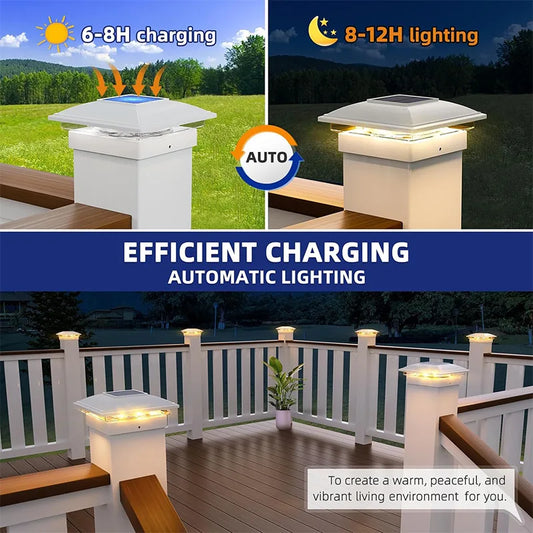 Outdoor Solar Post Cap 2 Modes Fence Light LED Post Lamp Solar Powered Waterproof For 4 Inch Wood Posts Yard Garden Outside