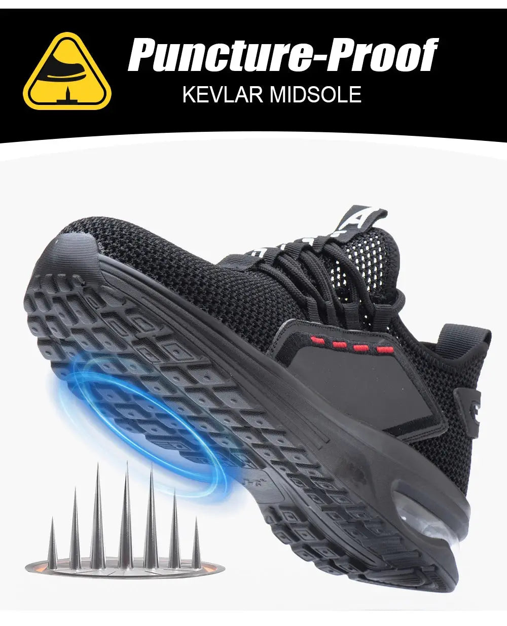 Men's Summer Mesh Safety Shoes Steel Toe Anti- Crush Breathable Lightweight Work Shoes Knitted Upper Kevlar Insertion Proof WardBoyzPROShop