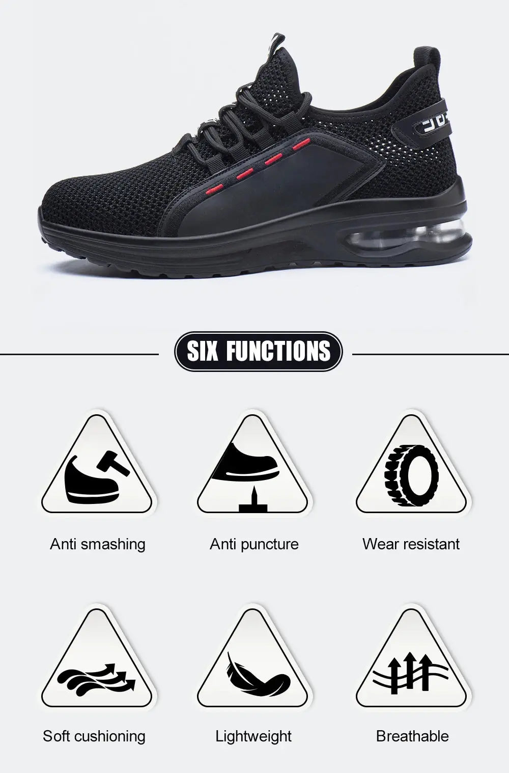 Men's Summer Mesh Safety Shoes Steel Toe Anti- Crush Breathable Lightweight Work Shoes Knitted Upper Kevlar Insertion Proof WardBoyzPROShop