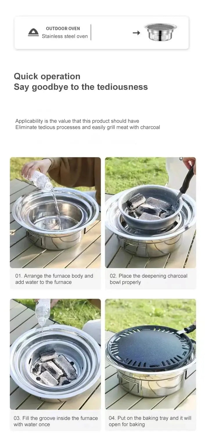 Barbecue Stove Stainless Steel Multi-purpose Barbecue Grill Round Portable Stove for Home Outdoor Camping Family Gathering WardBoyzPROShop