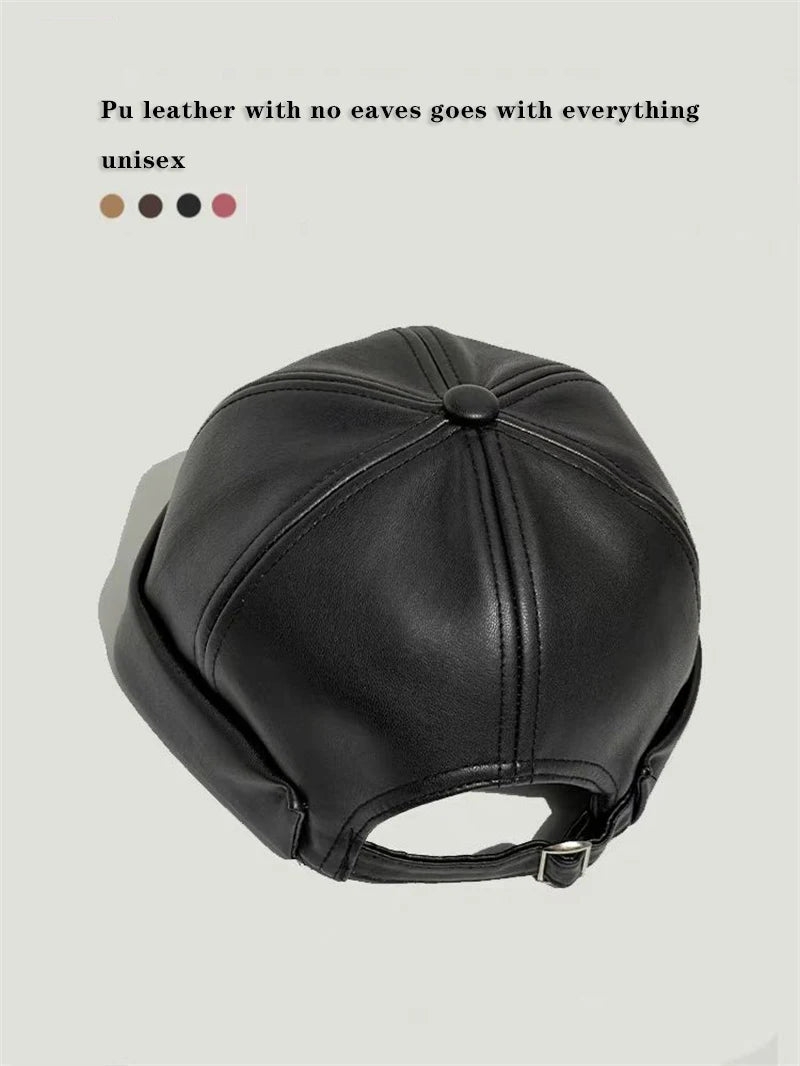 Retro Solid Color Brimless Hat Spring Summer Fashion Casual PU Leather Melon Caps Docker Cap Men Women Adjustable Hip Hop Hats WardBoyzPROShop