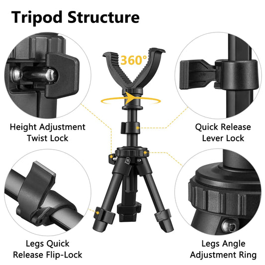 Rest Tripod Durable Adjustable Height 360 Degree Rotation V Yoke Stand Portable Aluminum Construction For Target Hunting