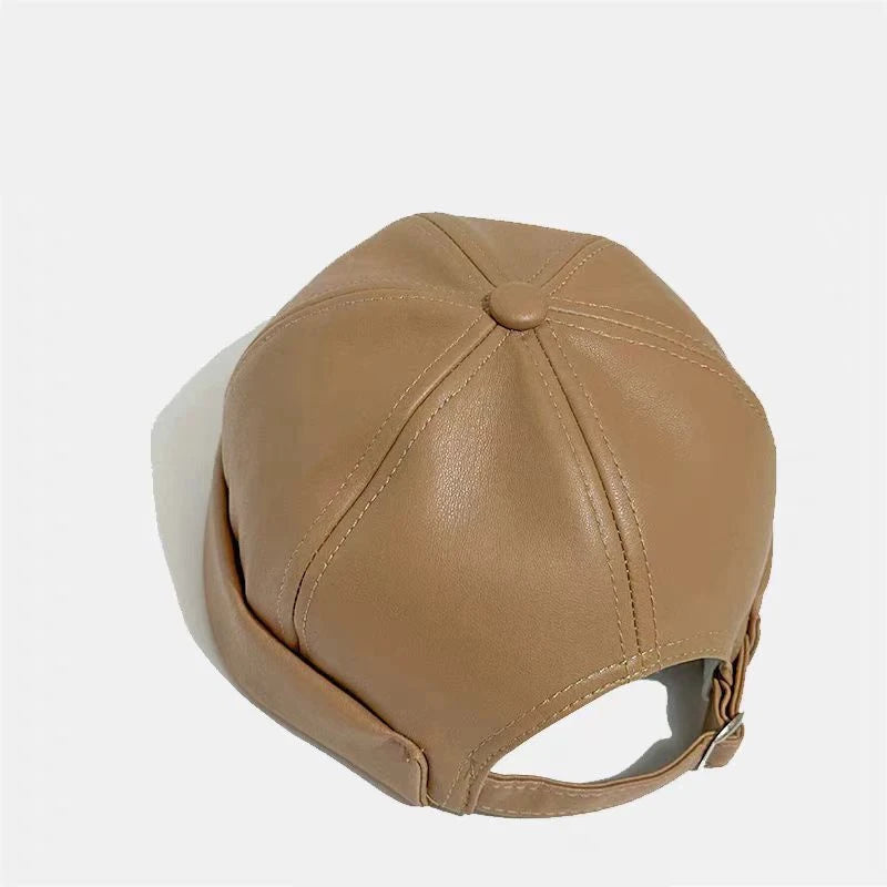 Retro Solid Color Brimless Hat Spring Summer Fashion Casual PU Leather Melon Caps Docker Cap Men Women Adjustable Hip Hop Hats WardBoyzPROShop