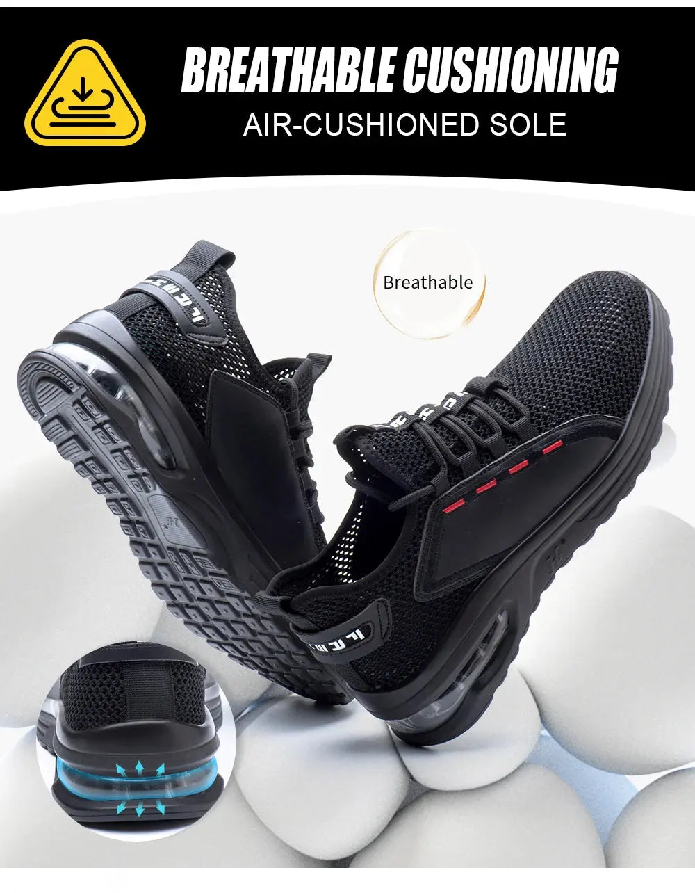 Men's Summer Mesh Safety Shoes Steel Toe Anti- Crush Breathable Lightweight Work Shoes Knitted Upper Kevlar Insertion Proof WardBoyzPROShop