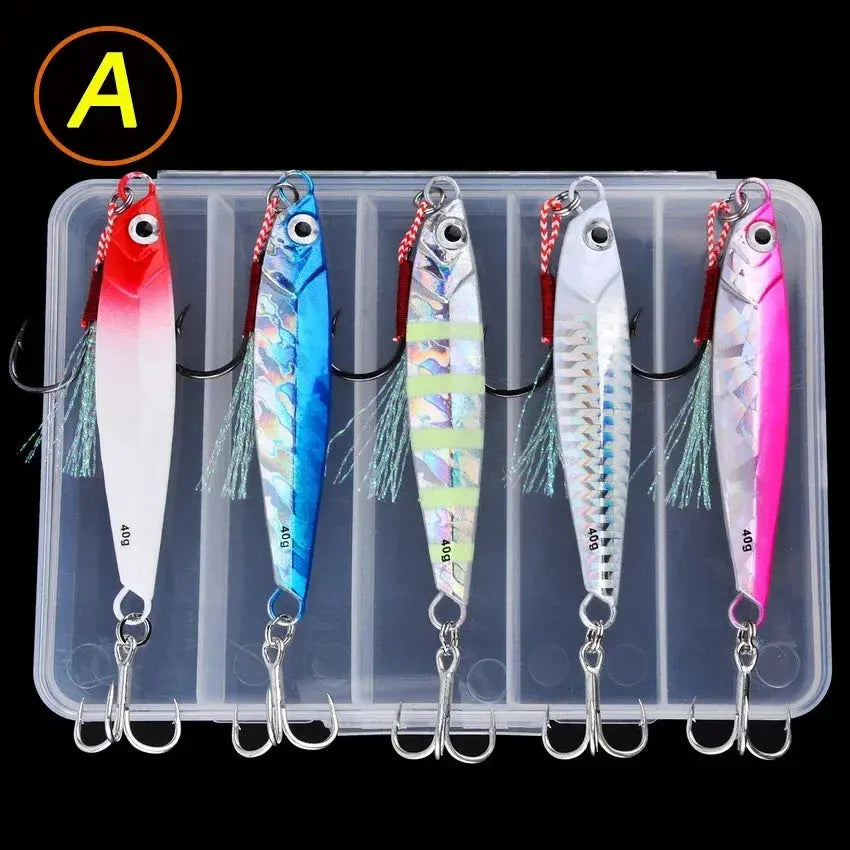 5pcs Metal Jig Fishing Lure Weights 10g-40g Trolling Hard Bait Bass Fishing Bait Tackle Trout Jigging Lure Jigs Saltwater Lures WardBoyzPROShop