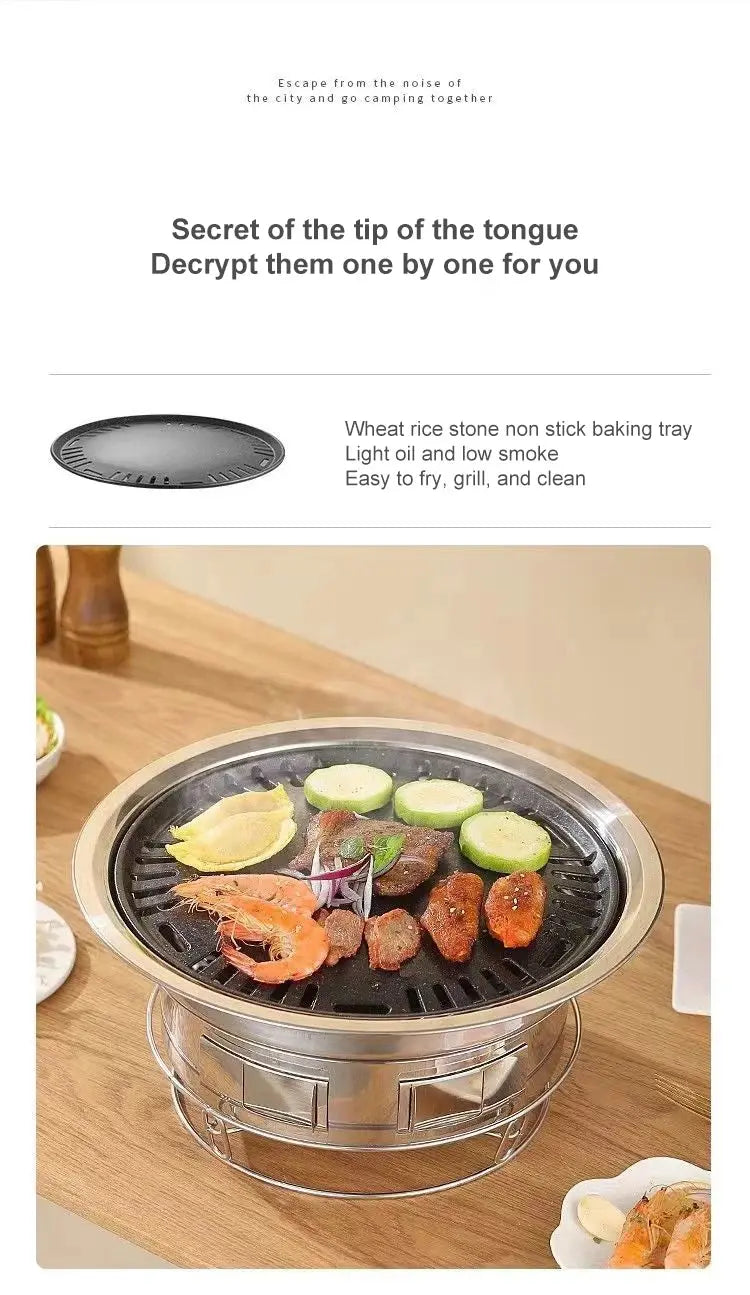 Barbecue Stove Stainless Steel Multi-purpose Barbecue Grill Round Portable Stove for Home Outdoor Camping Family Gathering WardBoyzPROShop