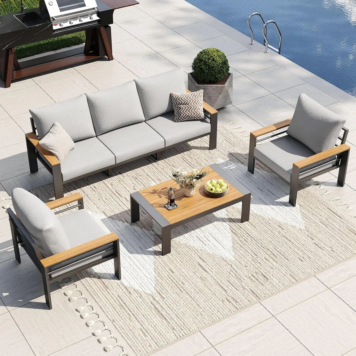 Patio Furniture Set, Aluminum Outdoor Furniture with Oversized Seats | All Weather Outdoor Sectional with Washable 5", Custom