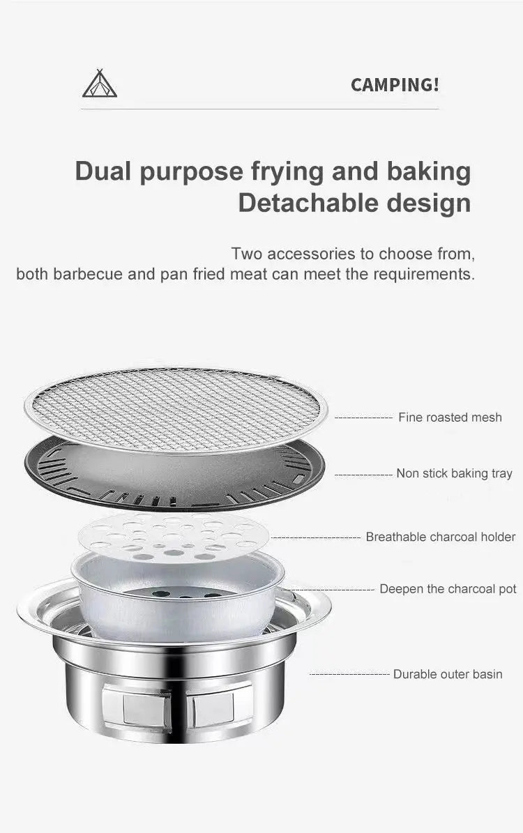 Barbecue Stove Stainless Steel Multi-purpose Barbecue Grill Round Portable Stove for Home Outdoor Camping Family Gathering WardBoyzPROShop