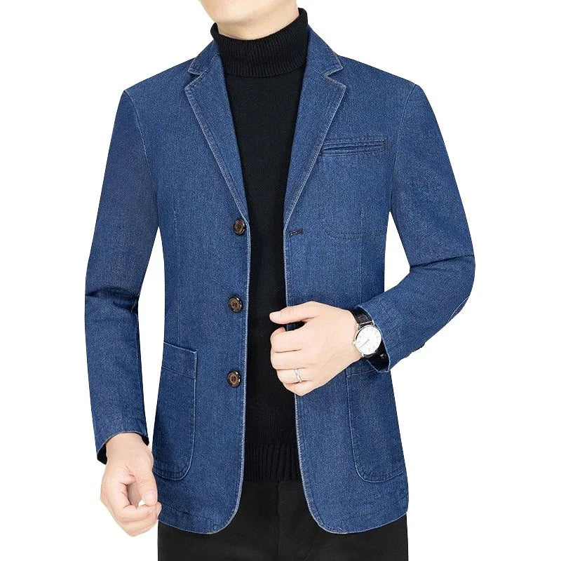 Men Black Casual Denim Blazers Jackets Quality Male Autumn Business Slim Fit Blazers Coats Jeans Jackets Mens Clothing Size 4XL
