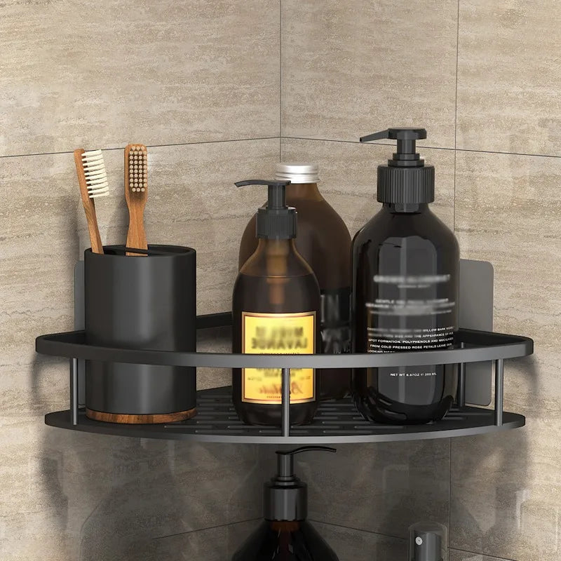 No Drill Bathroom Storage Rack Wall Mount Corner Shelf Shower Holder for WC Shampoo Organizer - Bathroom Accessories