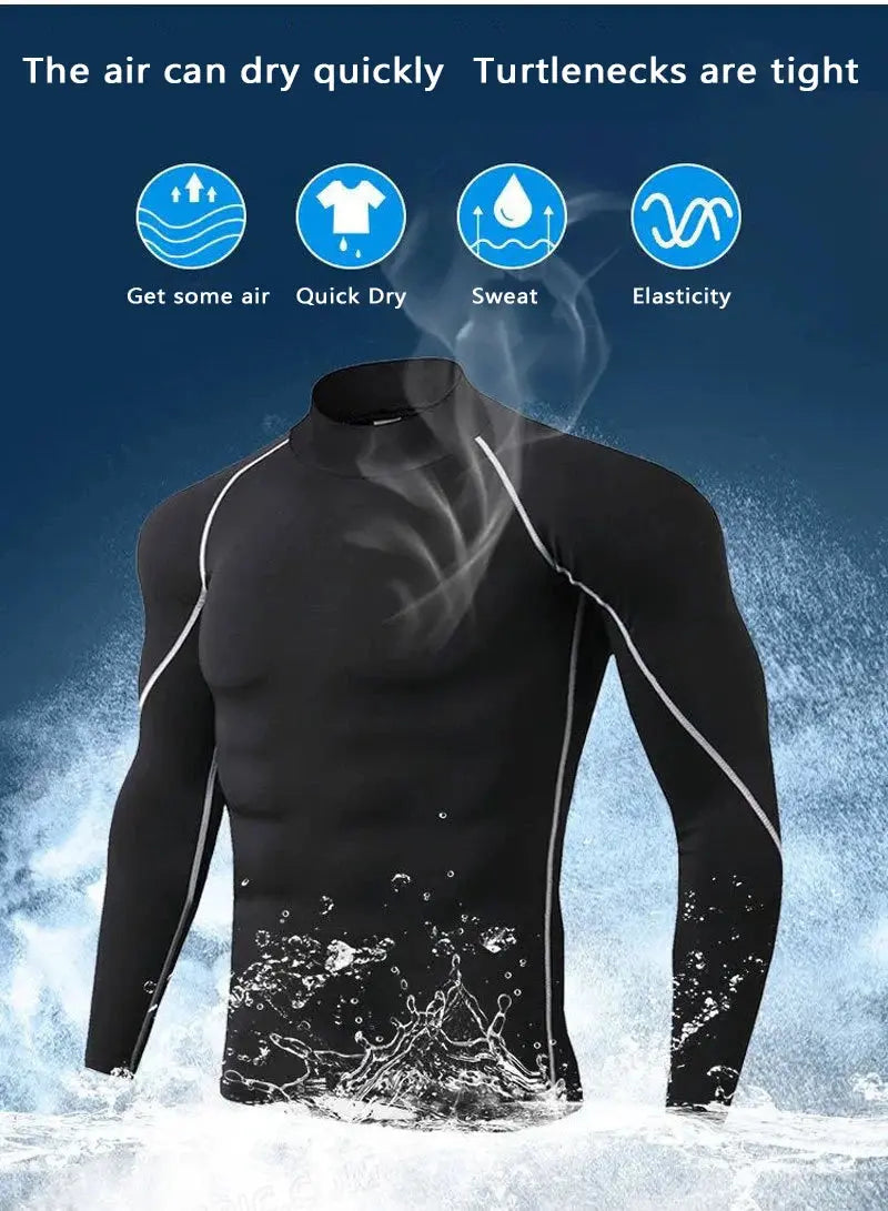 Men's Workout Compression Shirt Turtleneck Long Sleeve Rash Guard Gym Base Layer Athletic Undershirt Gear Sports Shirt WardBoyzPROShop