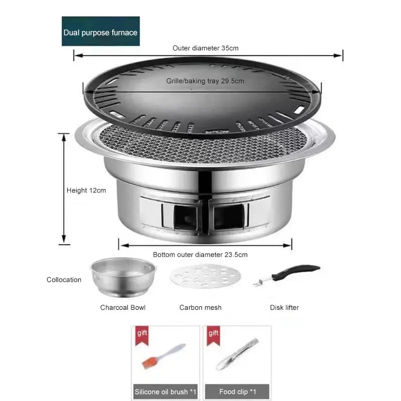 Barbecue Stove Stainless Steel Multi-purpose Barbecue Grill Round Portable Stove for Home Outdoor Camping Family Gathering WardBoyzPROShop