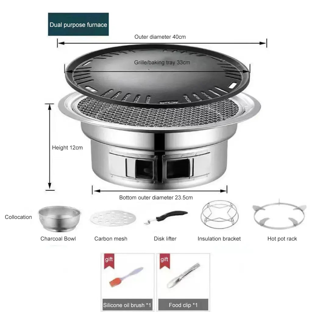 Barbecue Stove Stainless Steel Multi-purpose Barbecue Grill Round Portable Stove for Home Outdoor Camping Family Gathering WardBoyzPROShop