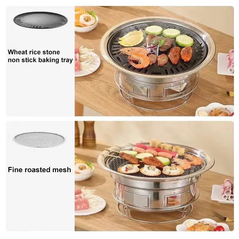 Barbecue Stove Stainless Steel Multi-purpose Barbecue Grill Round Portable Stove for Home Outdoor Camping Family Gathering WardBoyzPROShop