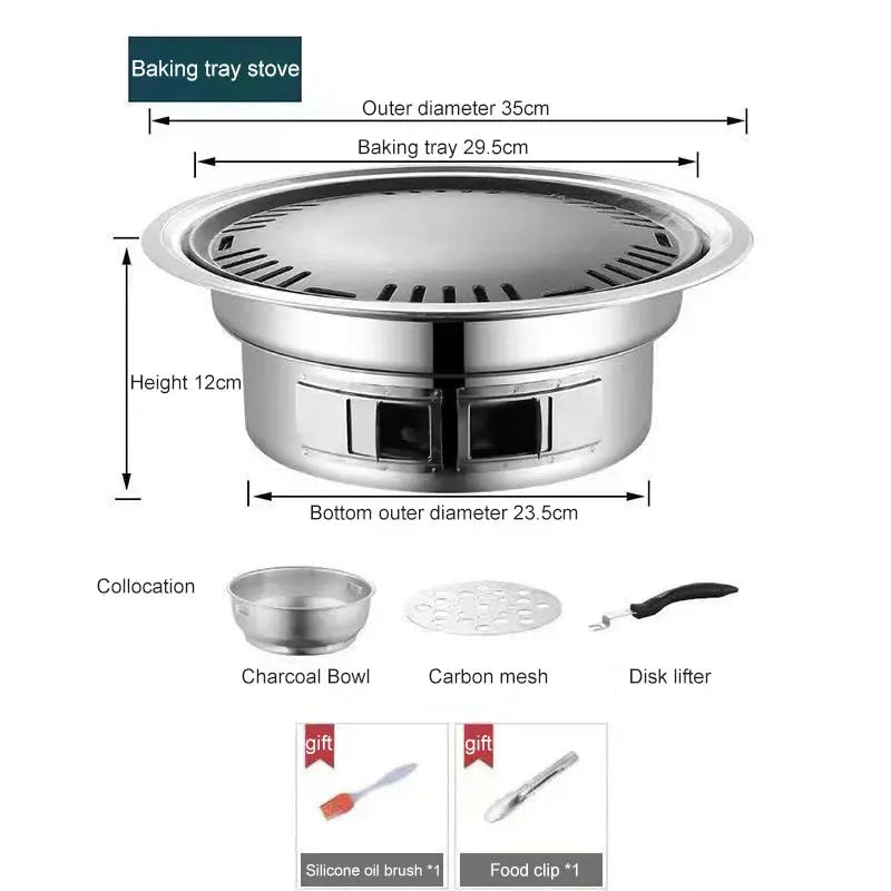 Barbecue Stove Stainless Steel Multi-purpose Barbecue Grill Round Portable Stove for Home Outdoor Camping Family Gathering WardBoyzPROShop