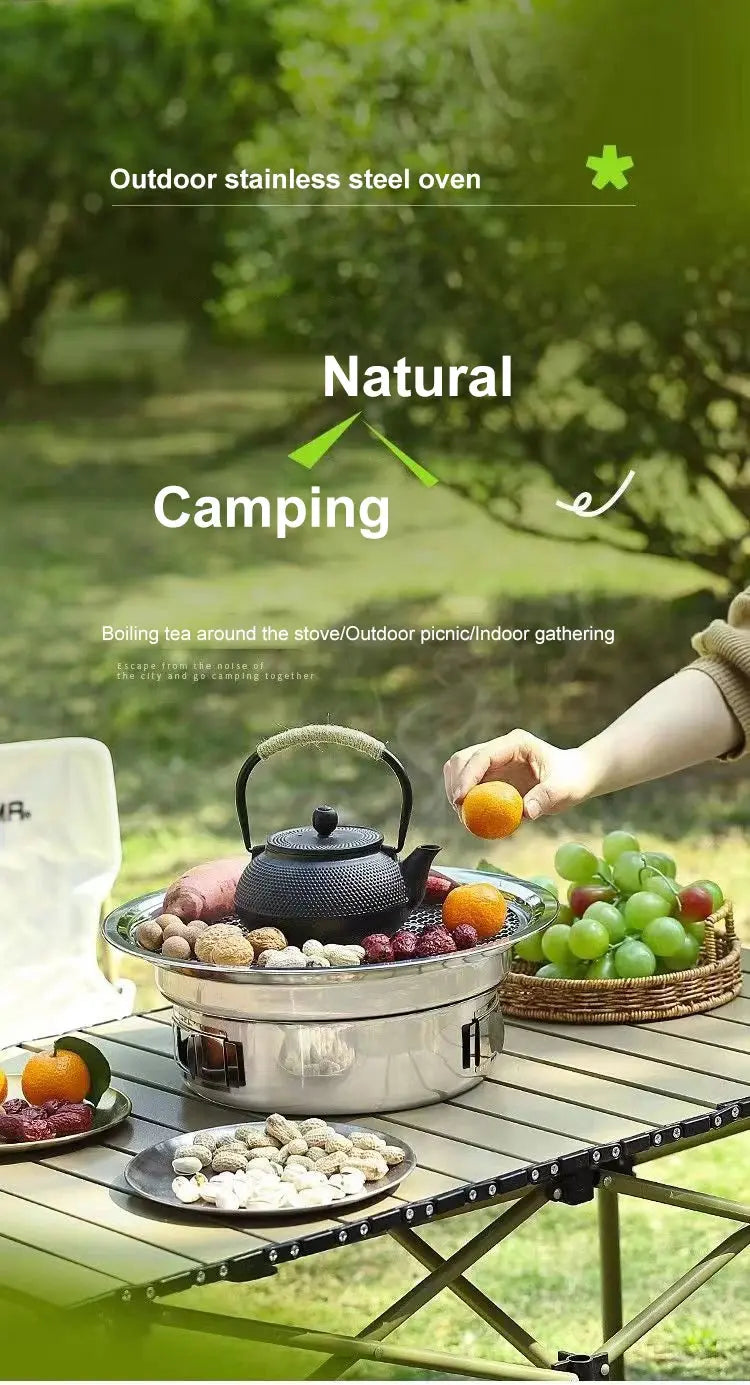 Barbecue Stove Stainless Steel Multi-purpose Barbecue Grill Round Portable Stove for Home Outdoor Camping Family Gathering WardBoyzPROShop
