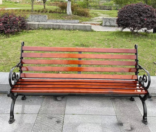 Classic Outdoor Wooden Bench with Durable Cast Iron Frame Weatherproof Garden Park Public Seating for Patio Lawn Landscape Decor