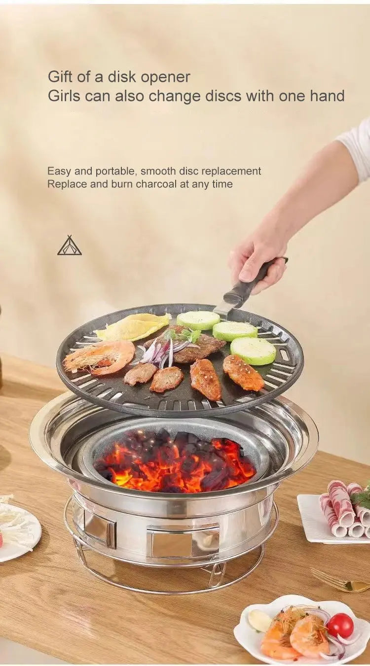 Barbecue Stove Stainless Steel Multi-purpose Barbecue Grill Round Portable Stove for Home Outdoor Camping Family Gathering WardBoyzPROShop
