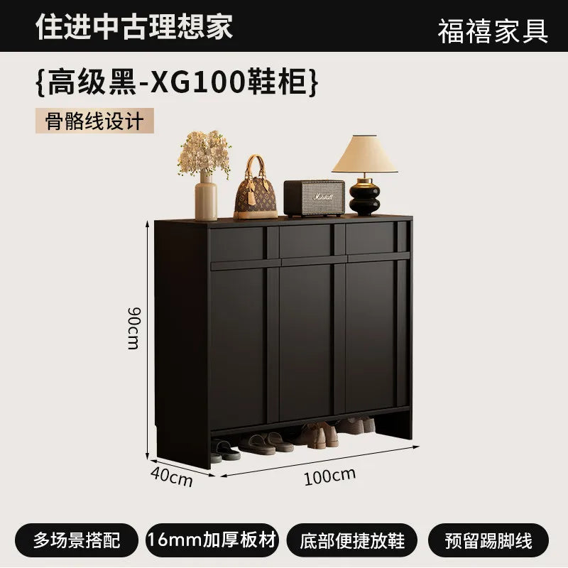 Home porch indoor entrance door shoe cabinet porch cabinet small size large capacity rattan solid wood locker.