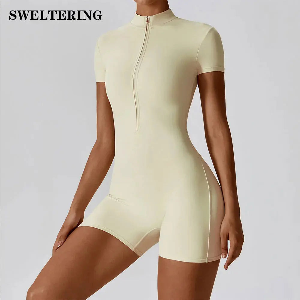 Summer Zipper Short Sleeve Yoga Bodysuit Women's Jumpsuits Yoga Set Gym Clothes Push-up Workout Tracksuit Dance Fitness Bodysuit WardBoyzPROShop
