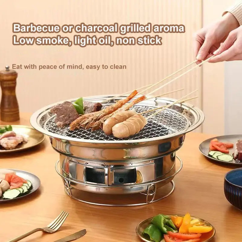 Barbecue Stove Stainless Steel Multi-purpose Barbecue Grill Round Portable Stove for Home Outdoor Camping Family Gathering WardBoyzPROShop