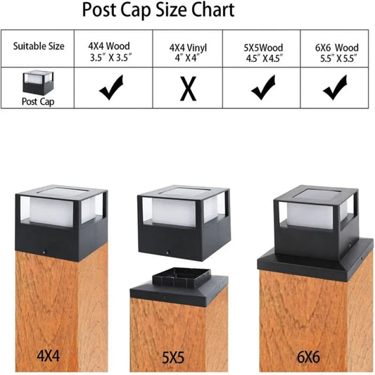 Square Fence Gate Pillar Lamp Waterproof Solar Powered Solar Column Light Lighting LED Fence Post Light Garden Decoration