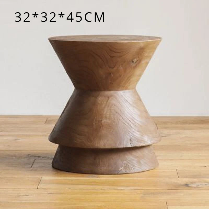 Solid Wood Natural Sofa Edge Table Creative Retro Round Coffee Table Living Room Decoration Circular Handcrafted Home Furniture