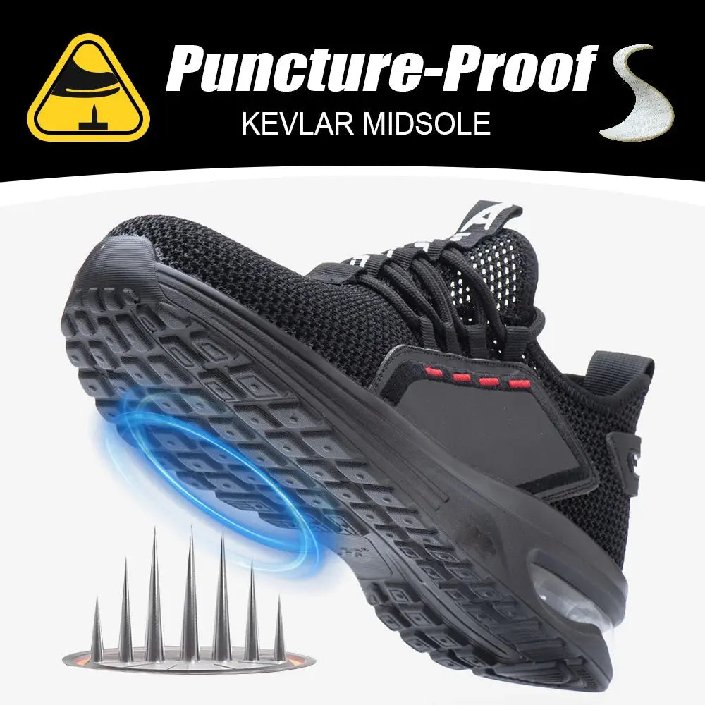 Men's Summer Mesh Safety Shoes Steel Toe Anti- Crush Breathable Lightweight Work Shoes Knitted Upper Kevlar Insertion Proof WardBoyzPROShop