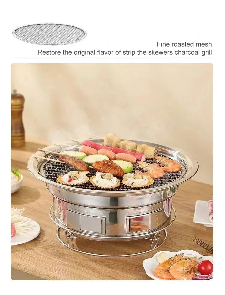 Barbecue Stove Stainless Steel Multi-purpose Barbecue Grill Round Portable Stove for Home Outdoor Camping Family Gathering WardBoyzPROShop