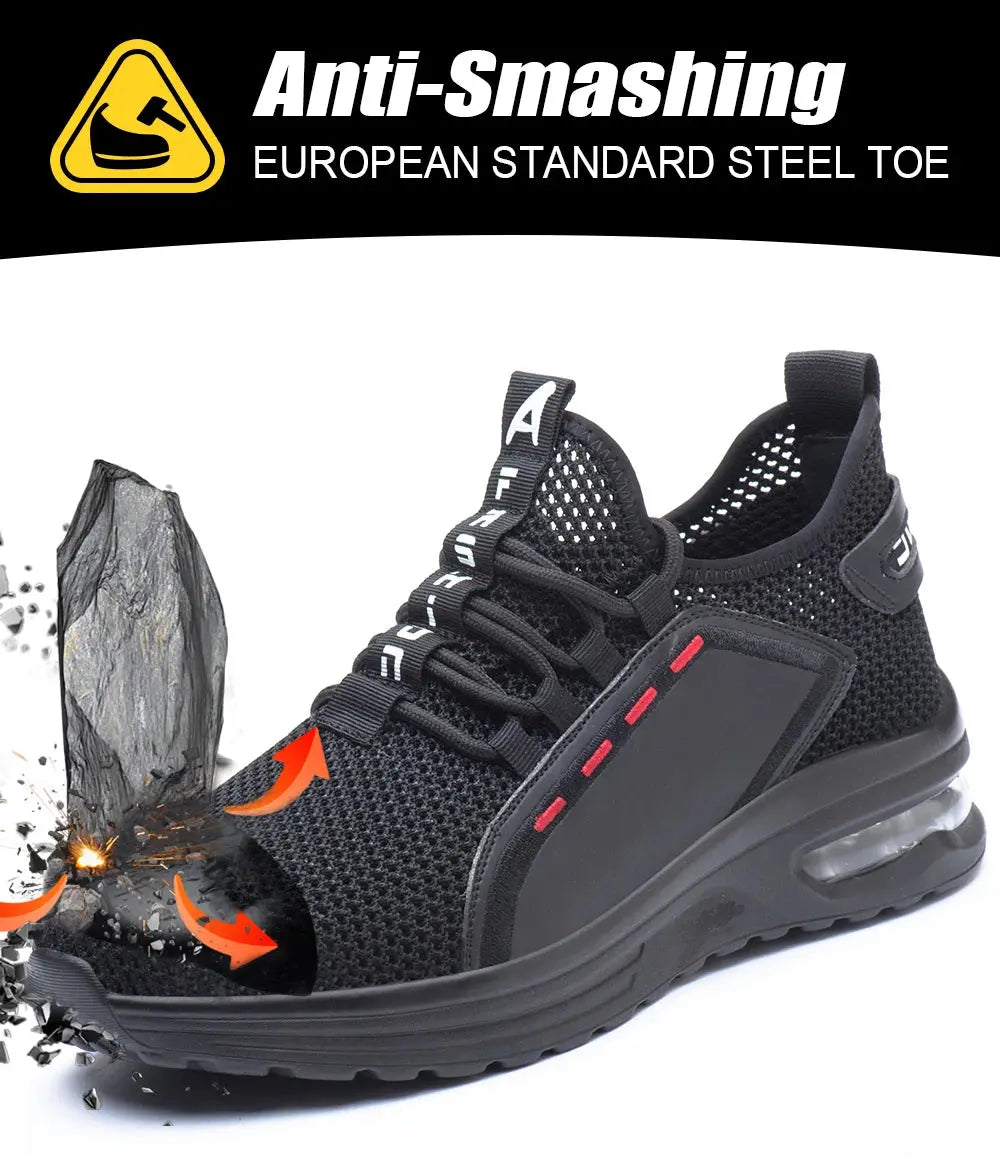 Men's Summer Mesh Safety Shoes Steel Toe Anti- Crush Breathable Lightweight Work Shoes Knitted Upper Kevlar Insertion Proof WardBoyzPROShop