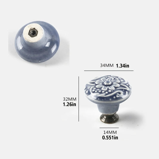 9 Pcs Light Blue Vintage Round Ceramic Cabinet Knobs and Pulls for Drawer, Cupboard, Closet Door