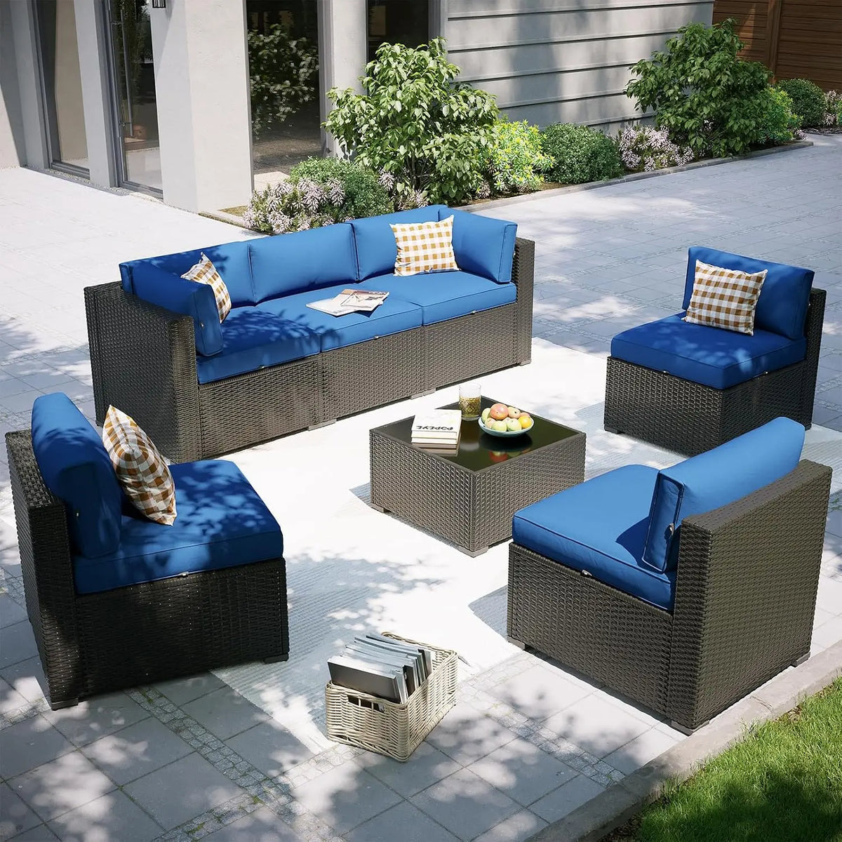 7-Piece Outdoor Sectional Sofa Set with Waterproof Cover, Wicker Rattan Patio Furniture for Backyard Garden, Customized