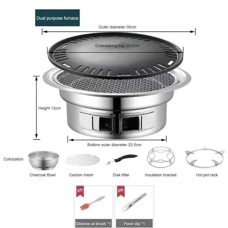 Barbecue Stove Stainless Steel Multi-purpose Barbecue Grill Round Portable Stove for Home Outdoor Camping Family Gathering WardBoyzPROShop
