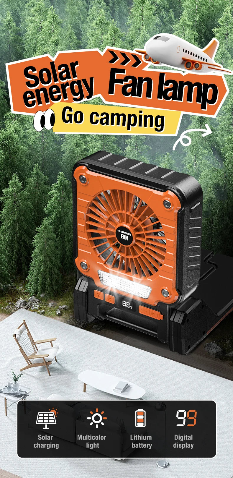 Outdoor camping fan portable USB tent lighting LED multifunctional Amazon camping solar electric fan WardBoyzPROShop