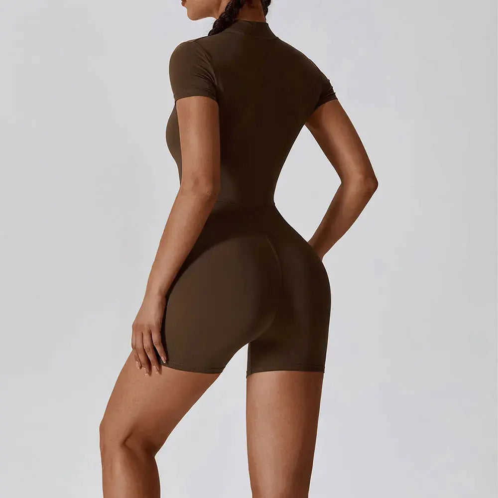 Summer Zipper Short Sleeve Yoga Bodysuit Women's Jumpsuits Yoga Set Gym Clothes Push-up Workout Tracksuit Dance Fitness Bodysuit WardBoyzPROShop