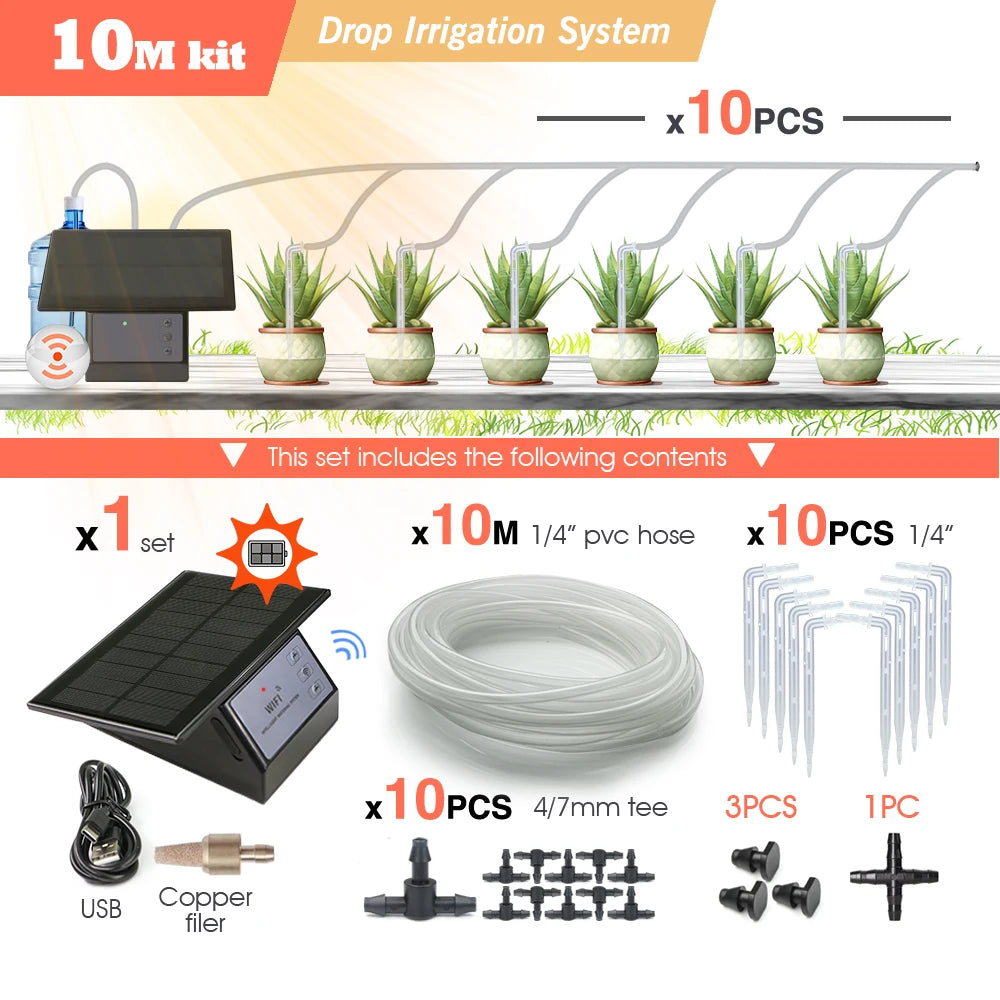 Tuya Wifi-compatibility Solar Power Timer Pump Automatic Drip Irrigation Kit Garden Mobile Phone Remote Control Watering System