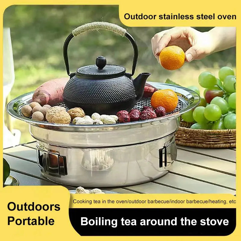 Barbecue Stove Stainless Steel Multi-purpose Barbecue Grill Round Portable Stove for Home Outdoor Camping Family Gathering WardBoyzPROShop