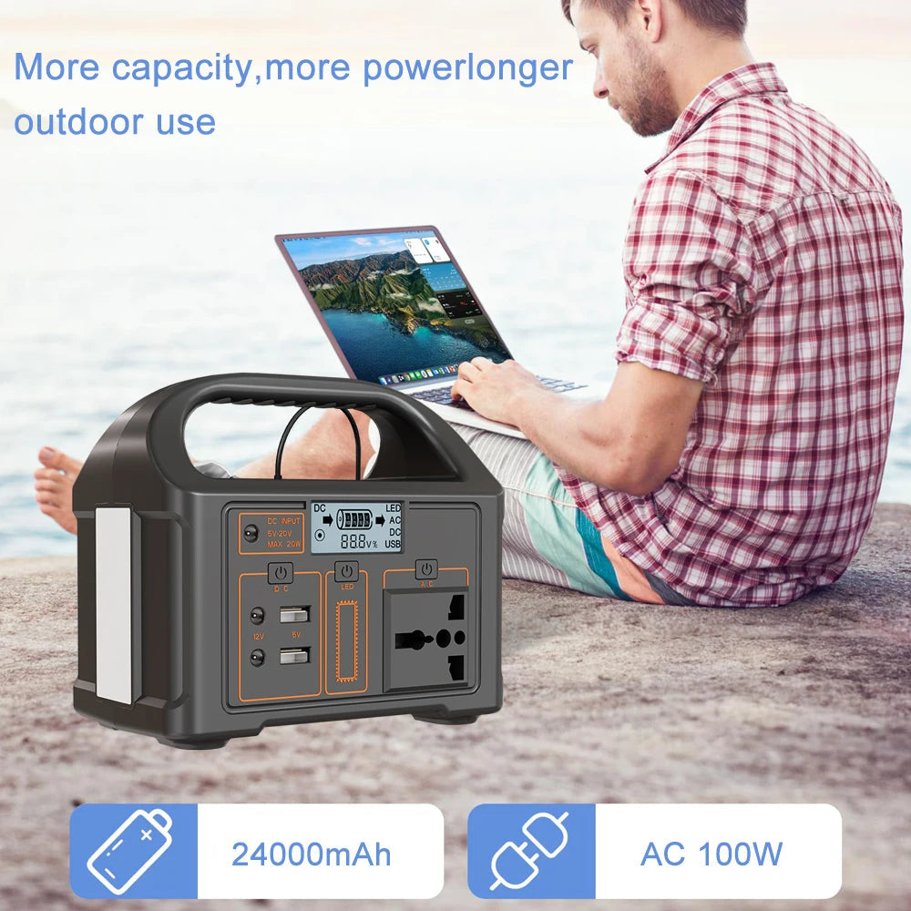 24000mAh Power Station 100W LiFePO4 Solar Generator Portable Power Station UPS Emergency Energy Storage Supply for Camping RV WardBoyzPROShop