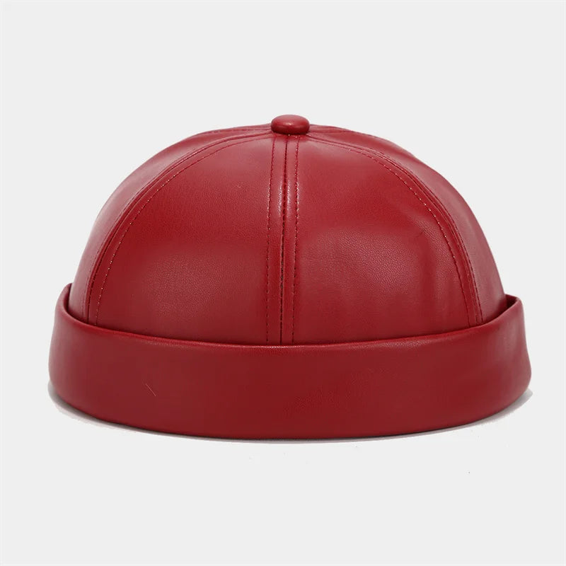 Retro Solid Color Brimless Hat Spring Summer Fashion Casual PU Leather Melon Caps Docker Cap Men Women Adjustable Hip Hop Hats WardBoyzPROShop