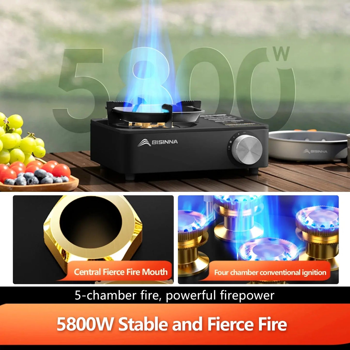 BISINNA Camping Gas Stove 5800W High Firepower Outdoor Portable Cassette Burner for Picnic Hiking Trekking WardBoyzPROShop