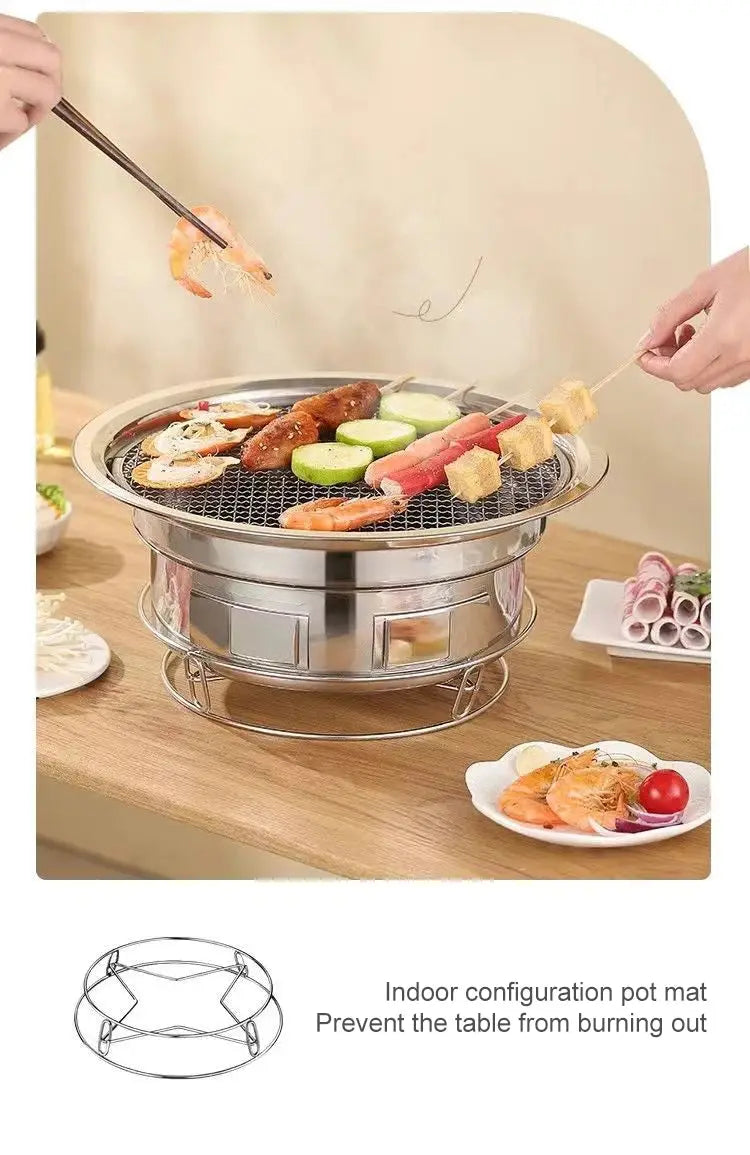 Barbecue Stove Stainless Steel Multi-purpose Barbecue Grill Round Portable Stove for Home Outdoor Camping Family Gathering WardBoyzPROShop
