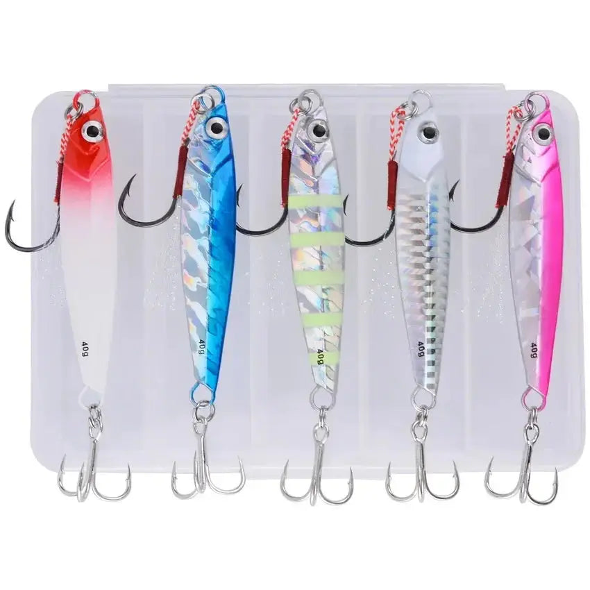 5pcs Metal Jig Fishing Lure Weights 10g-40g Trolling Hard Bait Bass Fishing Bait Tackle Trout Jigging Lure Jigs Saltwater Lures WardBoyzPROShop