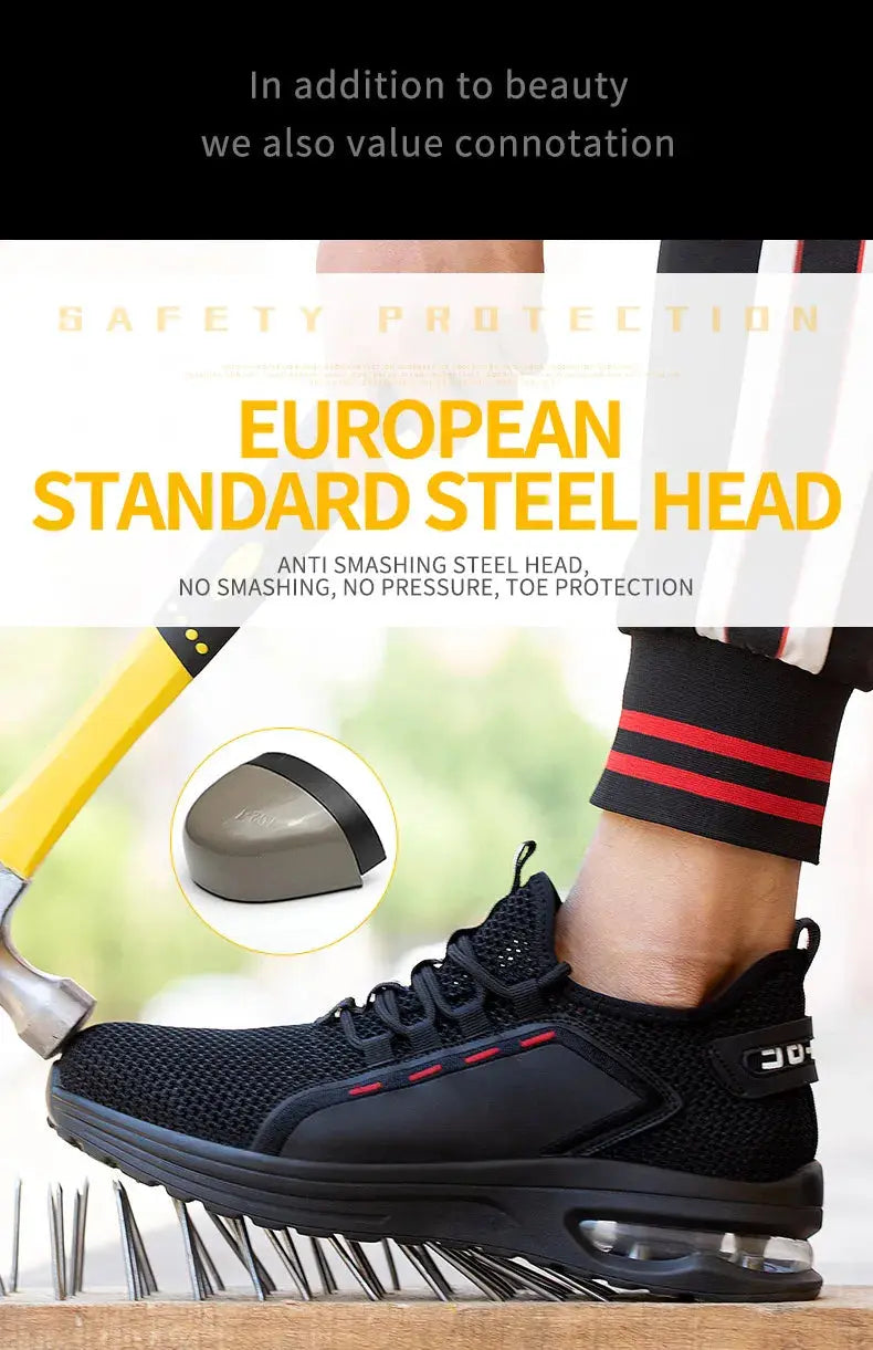 Lightweight Men's Safety Shoes Steel Toe Men's Work Shoes Slip Resistant Reinforced Shoes Man Fashion Breathable Sneaker WardBoyzPROShop