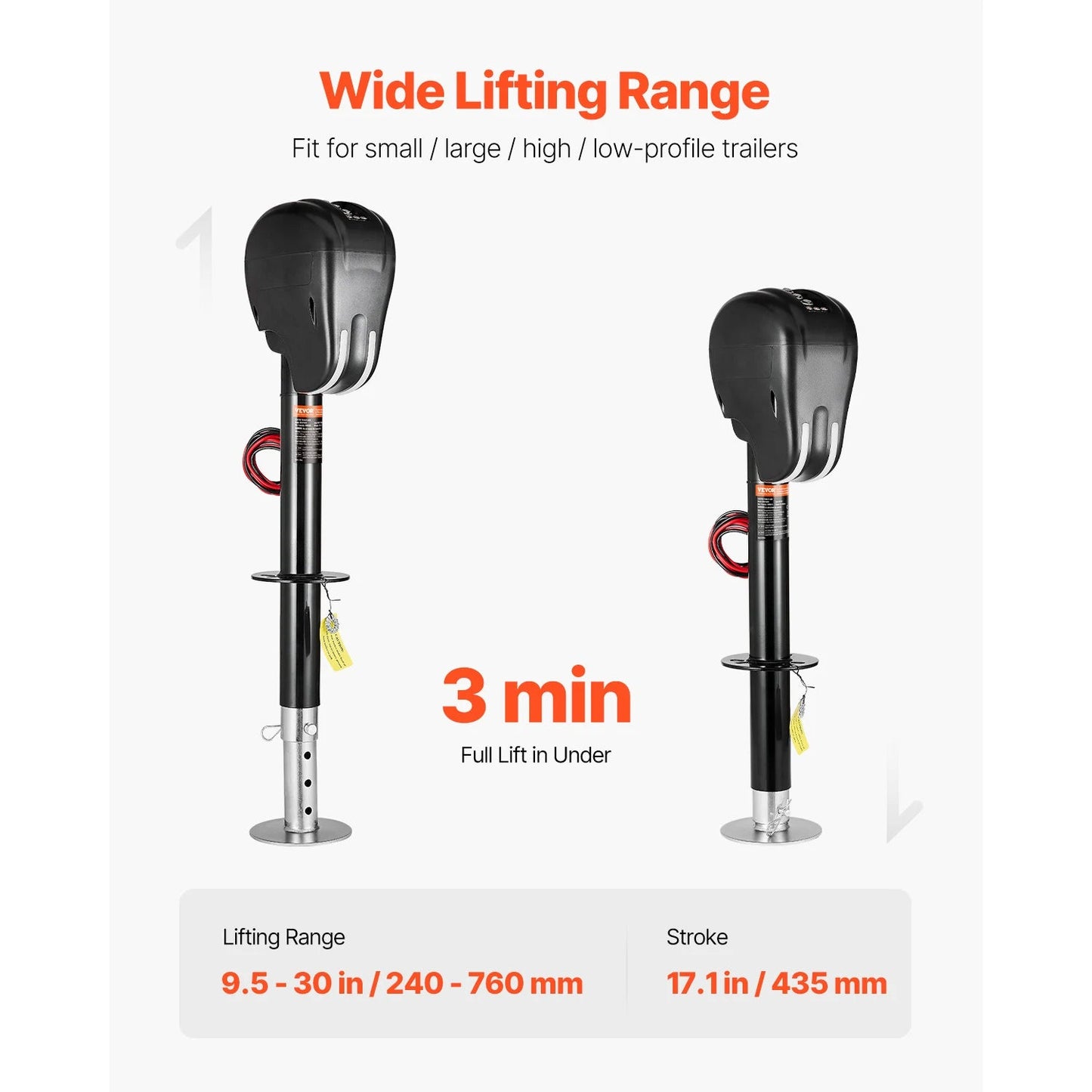 VEVOR 3500 lbs Electric Trailer Jack 9.5"-26.3" Lift with 2 Way Connector & Memory Function RV Power Tongue Jack for Campers WardBoyzPROShop