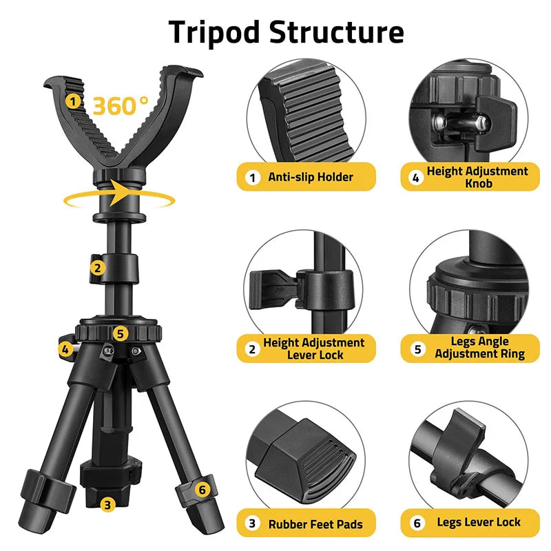 Rest Tripod Durable Adjustable Height 360 Degree Rotation V Yoke Stand Portable Aluminum Construction For Target Hunting