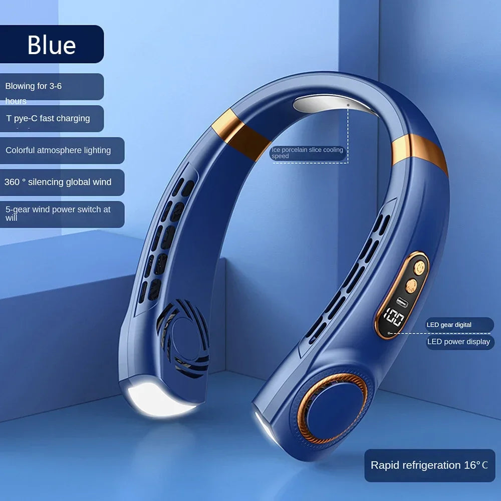 2025 Mini Hanging Neck Fan Portable Bladeless Neck Fan Air Cooler Digital Display Rechargeable Air Conditioner Neck Ventilator