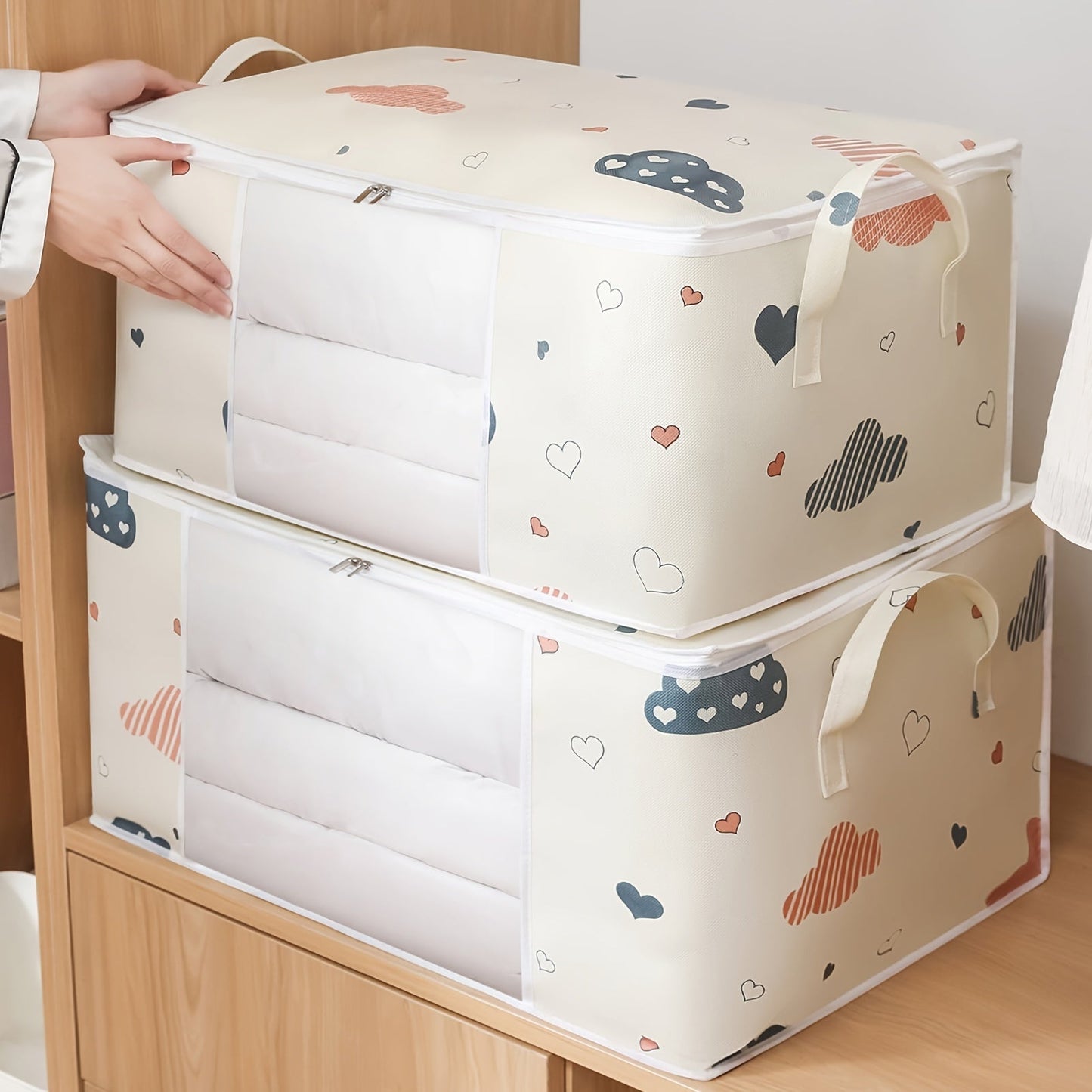 Large Capacity Clothes Storage Bag Organizer With Reinforced Handle, Suitable For Blankets, Bedding, Foldable With Sturdy Zipper, Clear Window Christmas, Halloween, Thanksgiving Gift Easter Gift WardBoyzPROShop