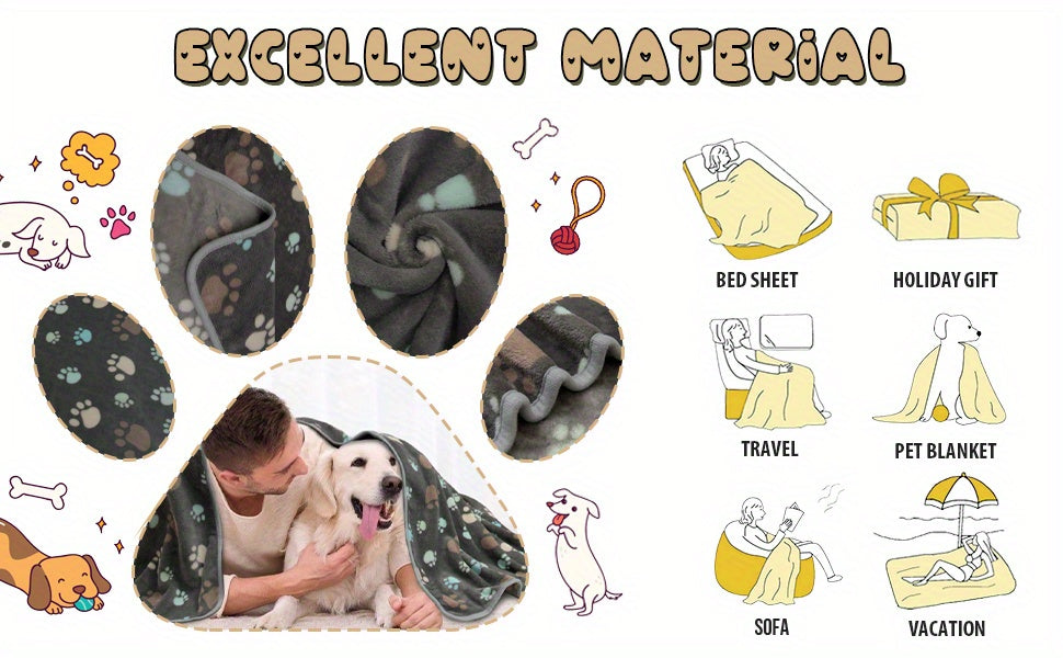 1pc Washable Flannel Paw Print Dog Blanket, Soft Pet Mat Cover for Dog Nest Cage Bed WardBoyzPROShop